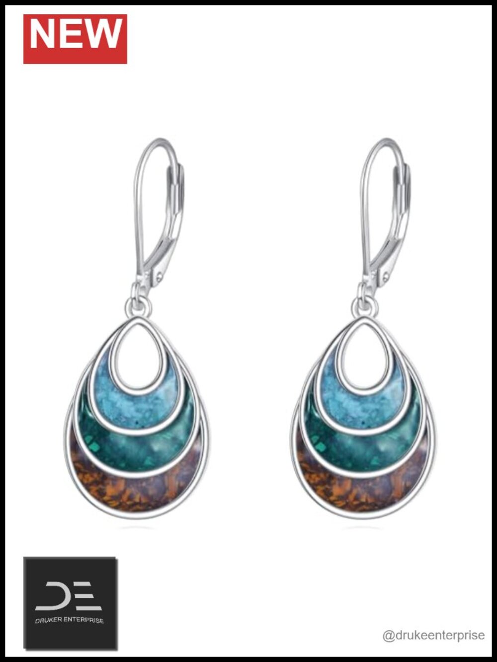 Teardrop Turquoise Leverback Earrings 925 Sterling Silver Dangle